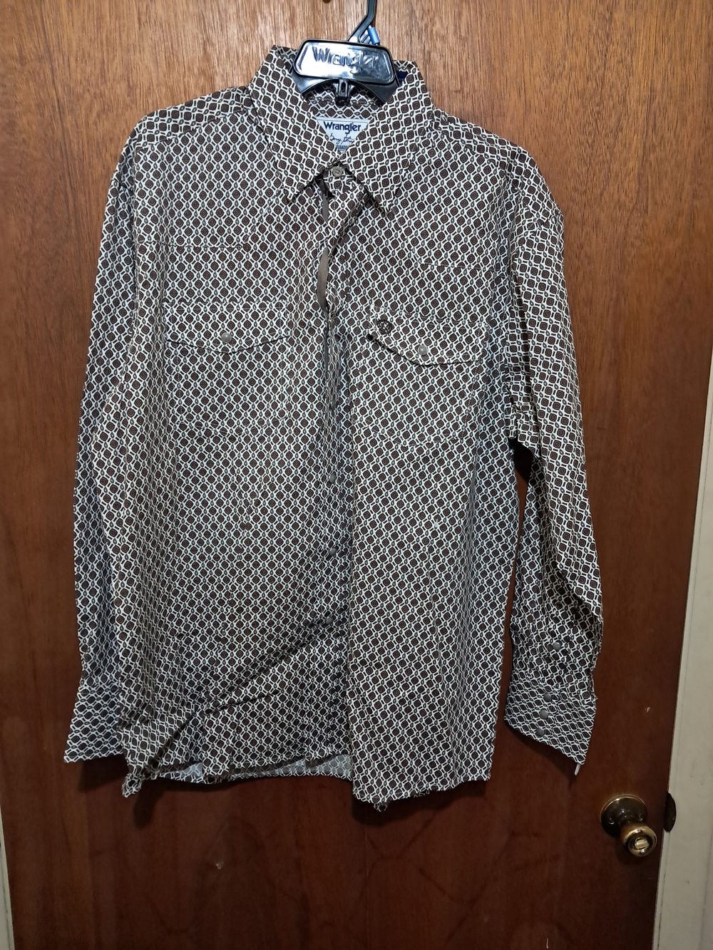 Wrangler Geometric Print Troubadour Pearl Snap Shirt - Brown & White